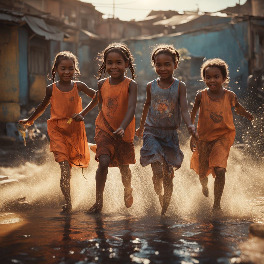 Children Playing in Sprinkler, Digital Matte Painting