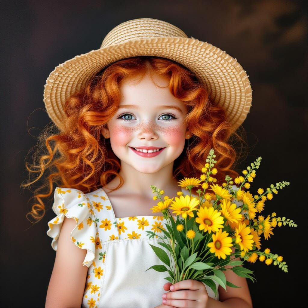 Smiling Girl with Mimosas in Watercolor Style