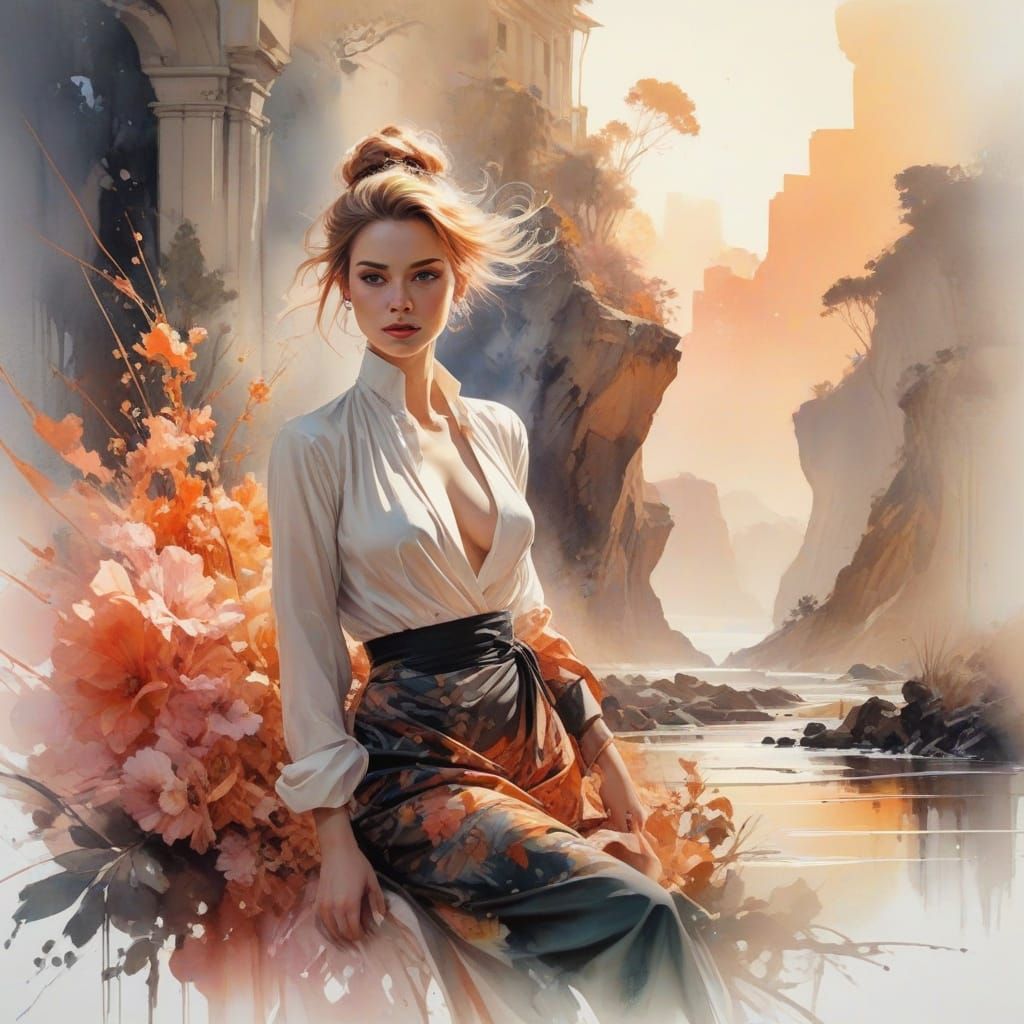 Elegant Woman Portrait in Airbrush Art Style