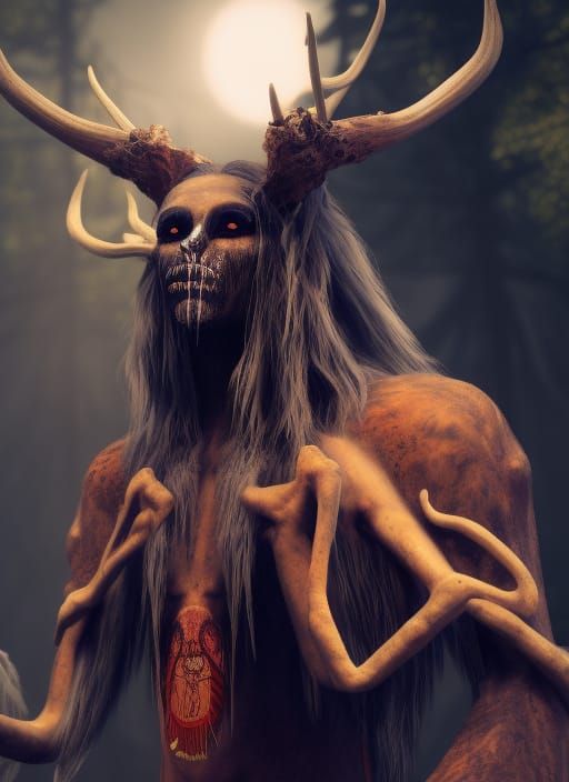 Hyperrealistic Wendigo Shapeshifter in Deep Color