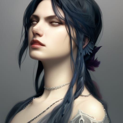 Gothic Raven Portrait in Mist, Artgerm Style