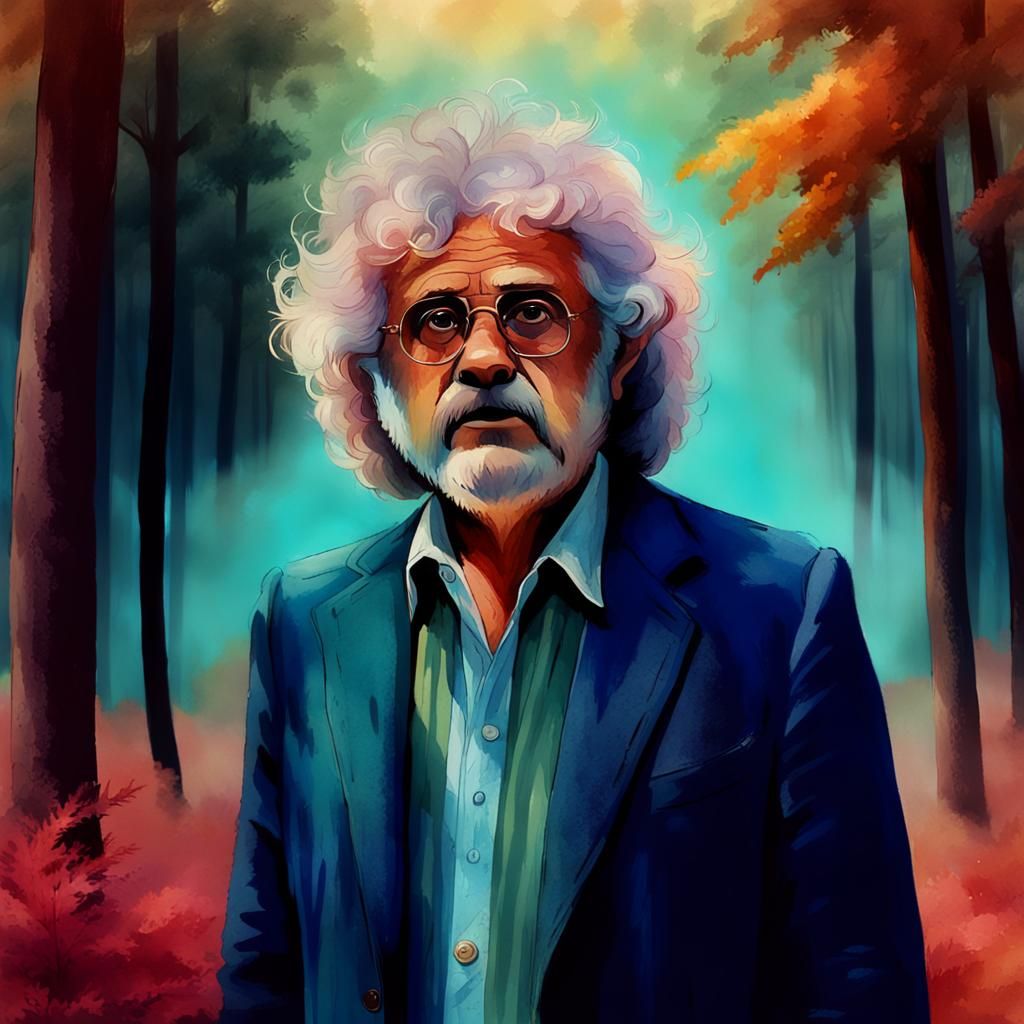 Bungle the Bear in Misty Forest, Watercolor Illustration