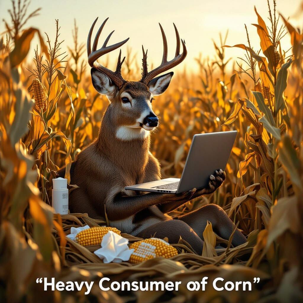 Whitetail Buck's Digital Diversion in Cornfield