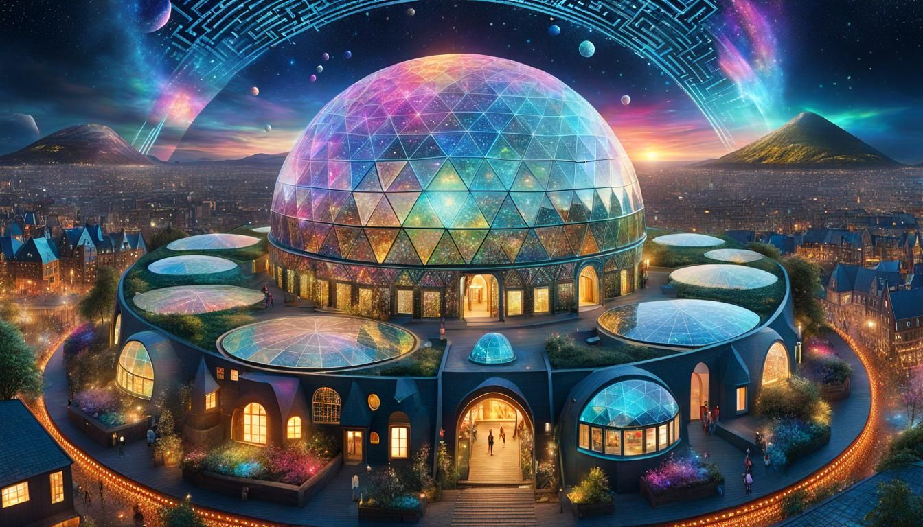 Ethereal Geodesic Dome City with Fairies in Retro SF Style