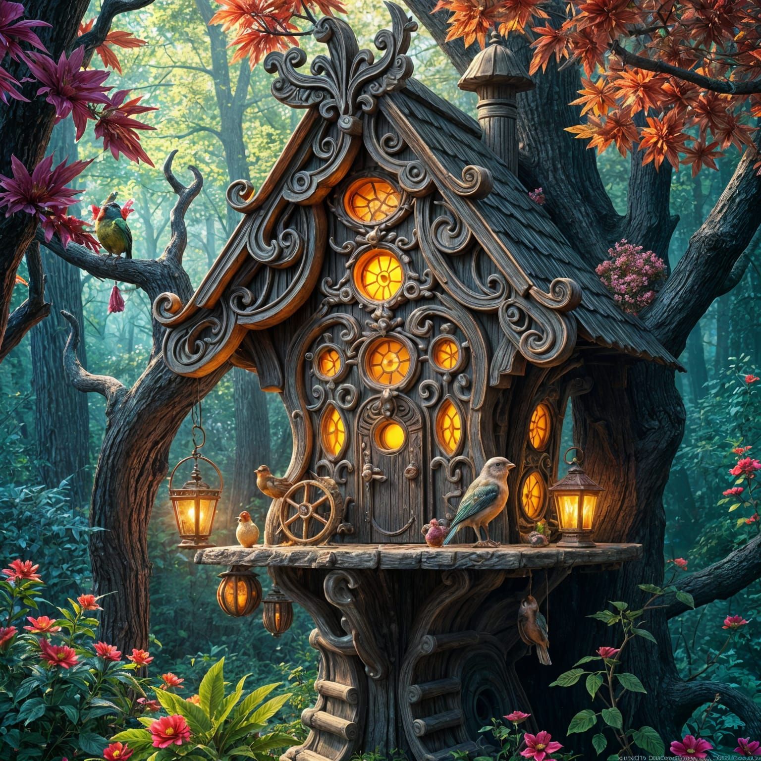 Magical Birdhouse in Hyper-Detailed Matte Painting