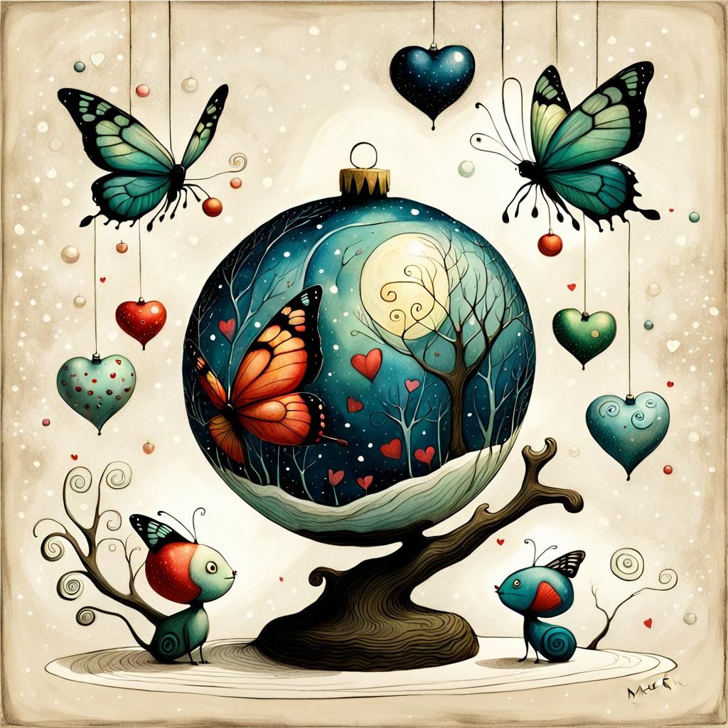 Caterpillar and Butterfly Sketch with Christmas Elements