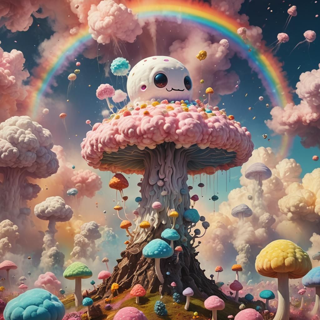 Marshmallow Alien in Surreal Nuclear Heaven