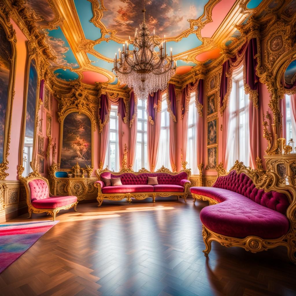 Maximalist Rococo Palace Interior in Multicolored Detail