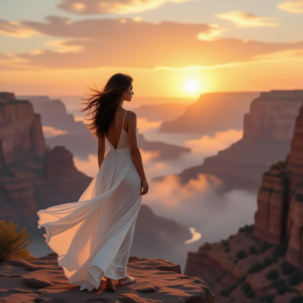 Woman on the Edge of a Dreamlike Canyon
