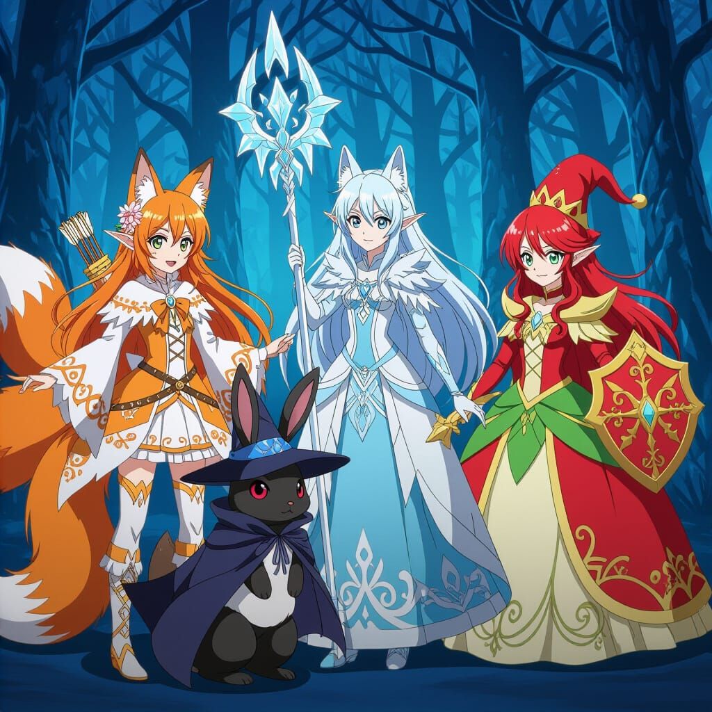 Anime D&D Girls in Forest with Magic