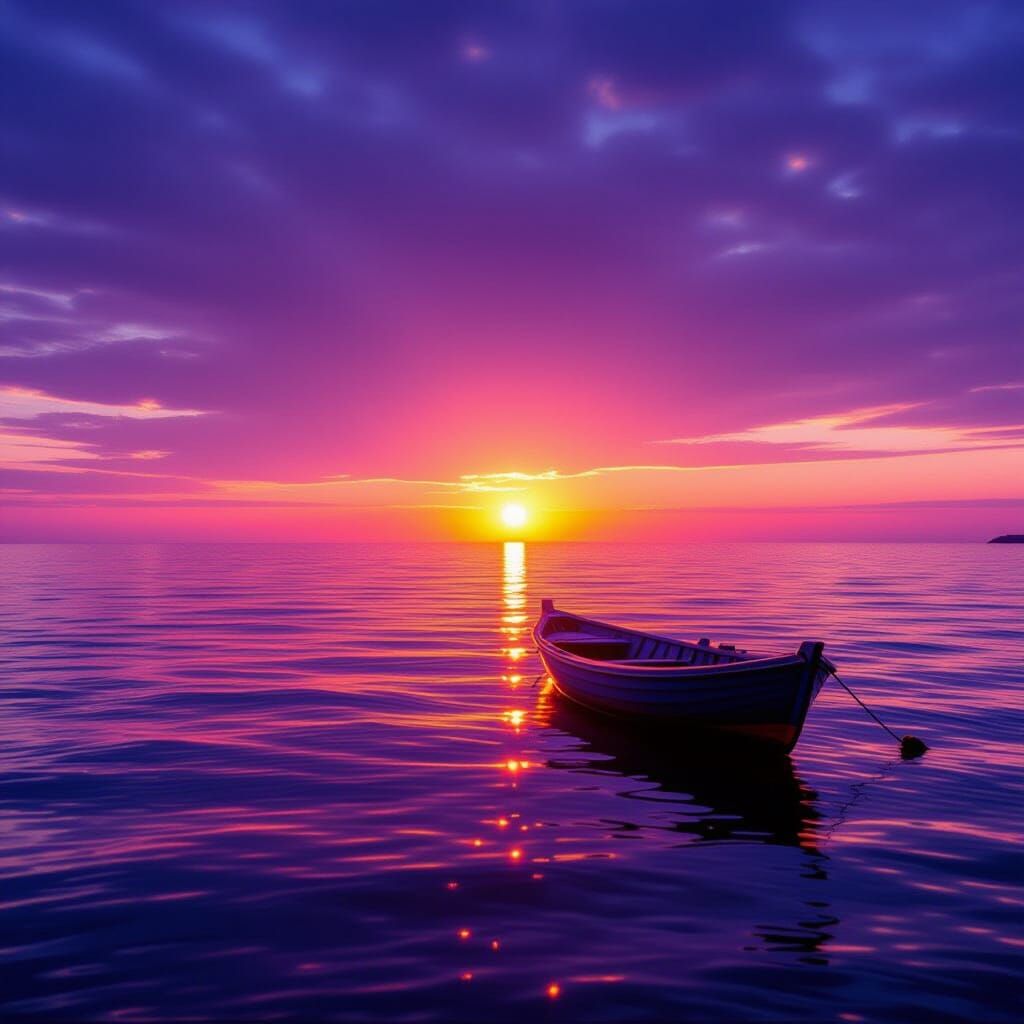 Vibrant Purple Sunset Over a Serene Landscape