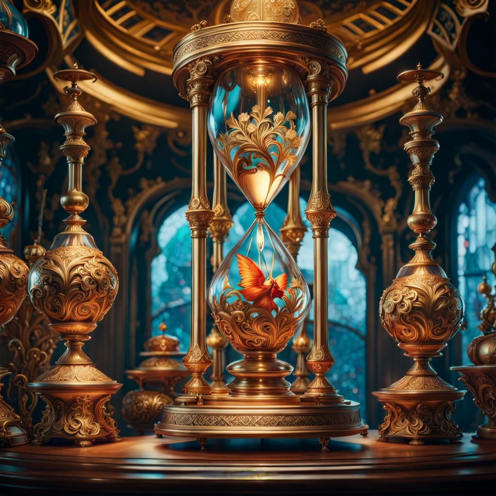 Ornate Hourglass Advertisement in Hypermaximalist Style
