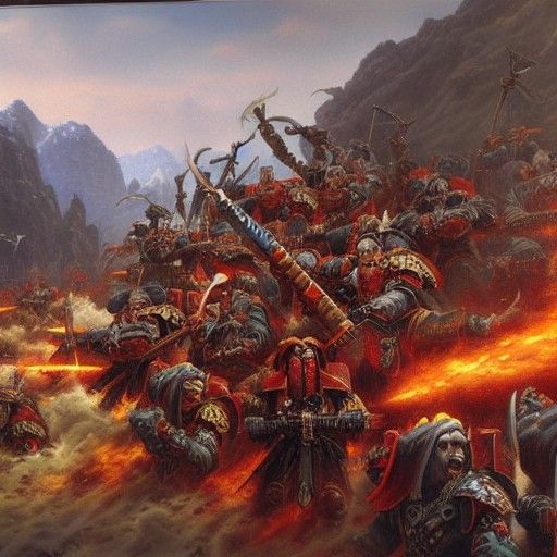 Warhammer Scene in Oil Painting Style