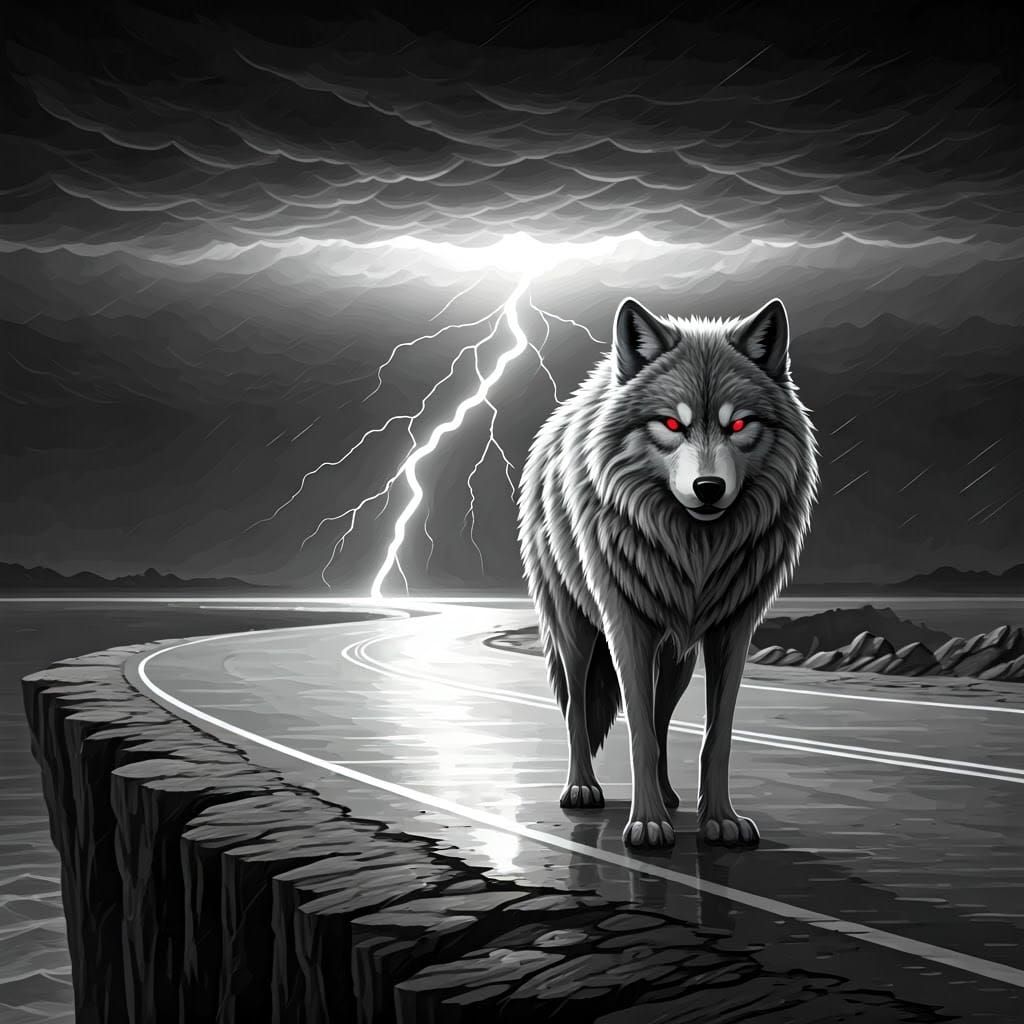 Majestic Wolf Illuminated by Stormy Tempest