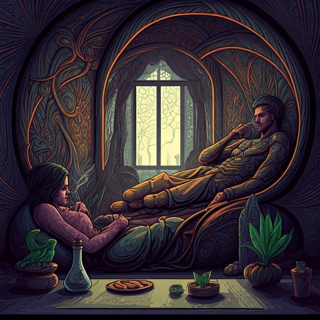 Surreal Sloth Scene in Abstract Vector Fractal Style