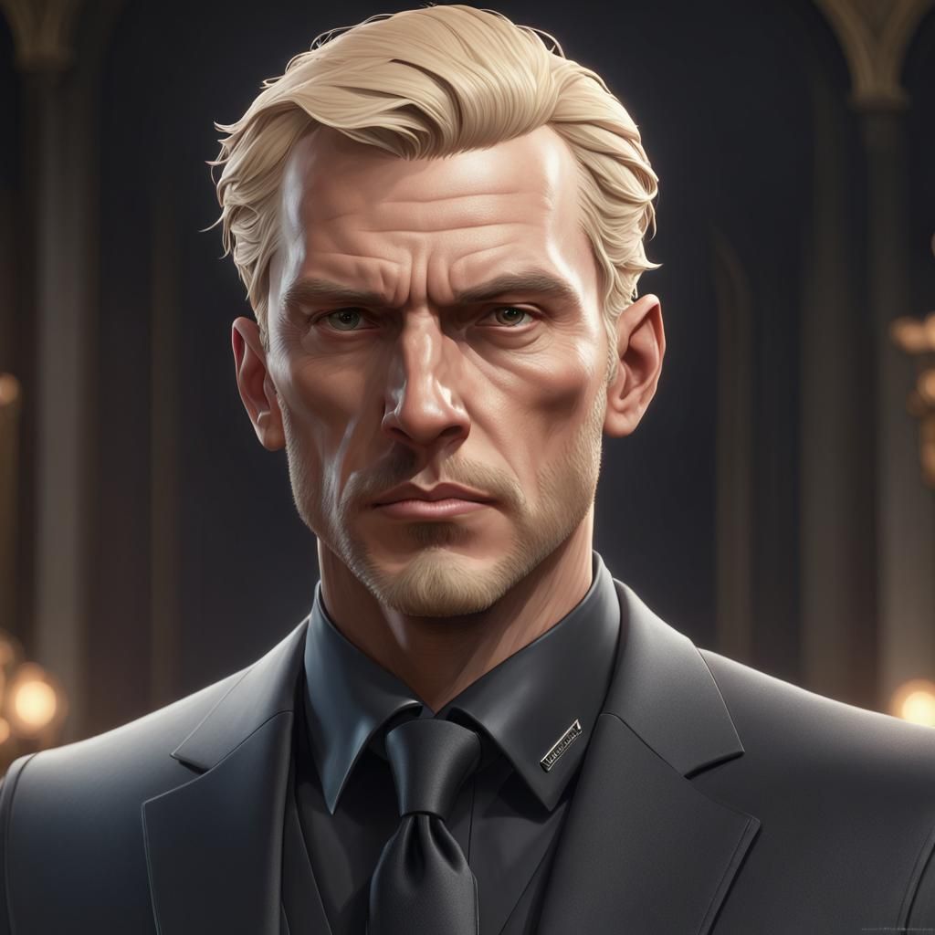 Hyperdetailed Portrait of a Blonde Man in Black Suit