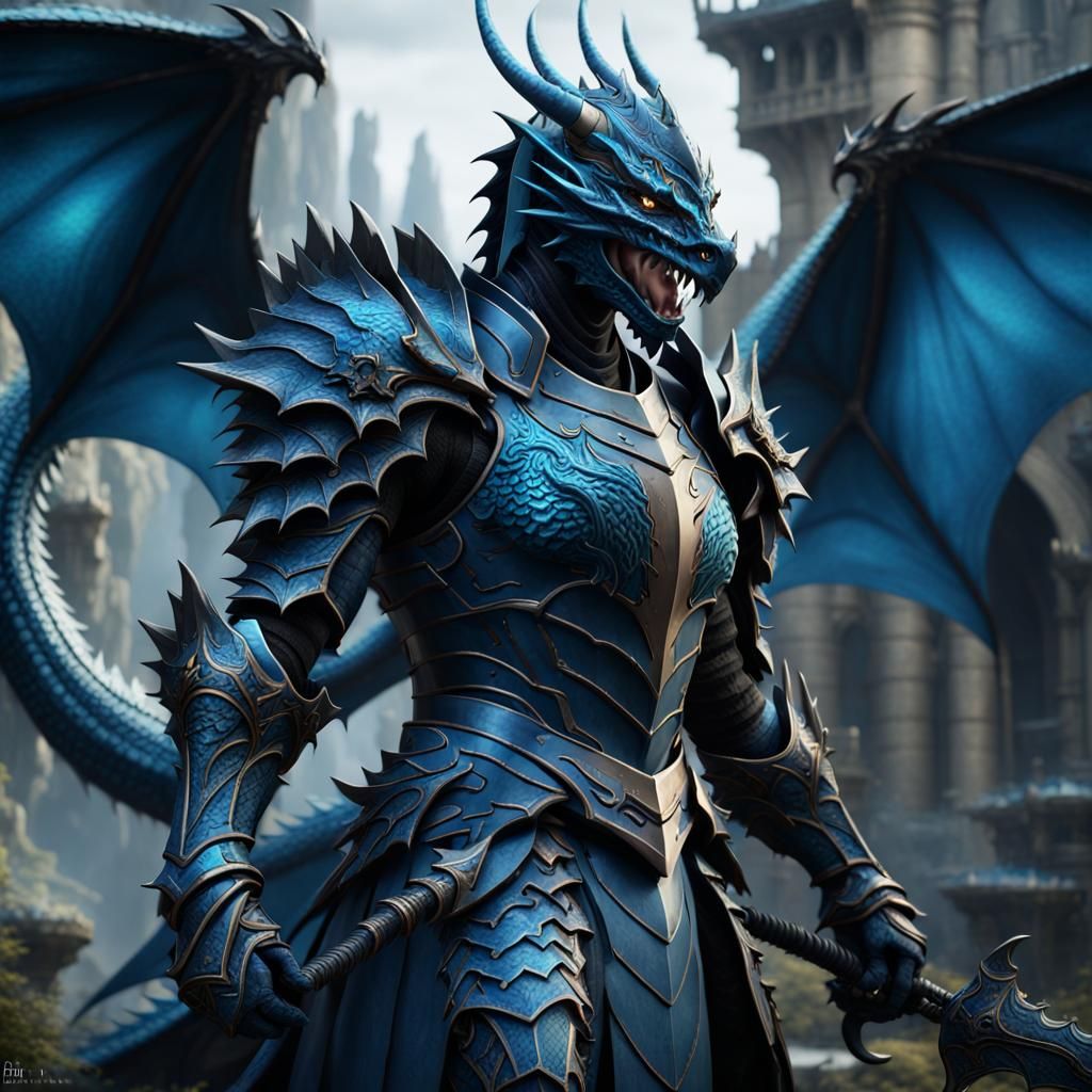 Epic Black and Blue Dragon Knight Art