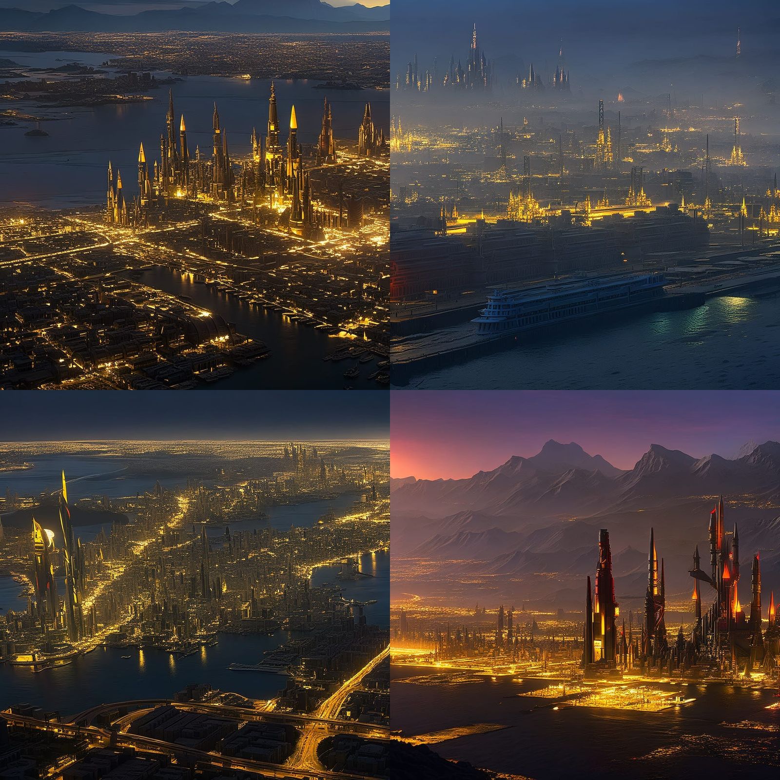 Detailed Night City Matte Painting in Deep Color