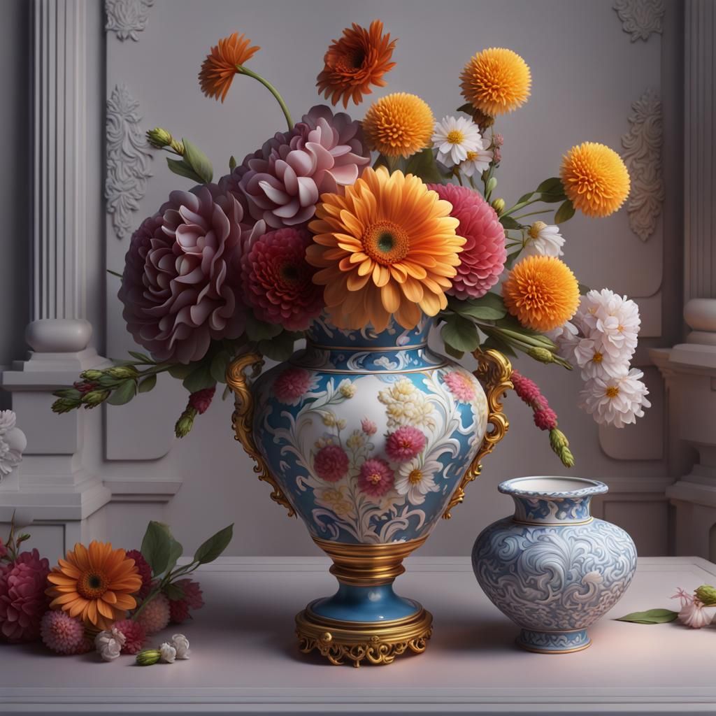 Still Life with Porcelain Vase in Baroque Style