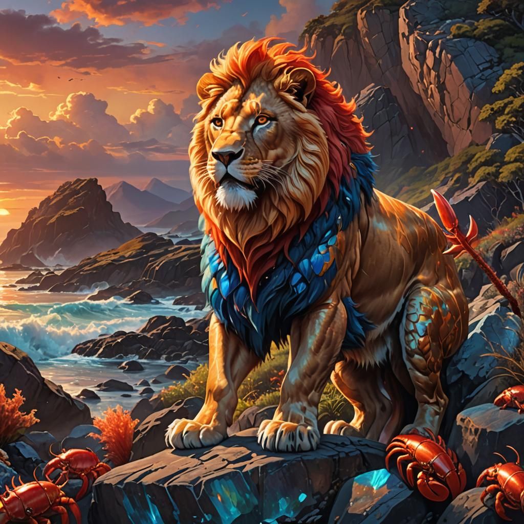 Majestic Lion Lobster Hybrid on Rocky Coast