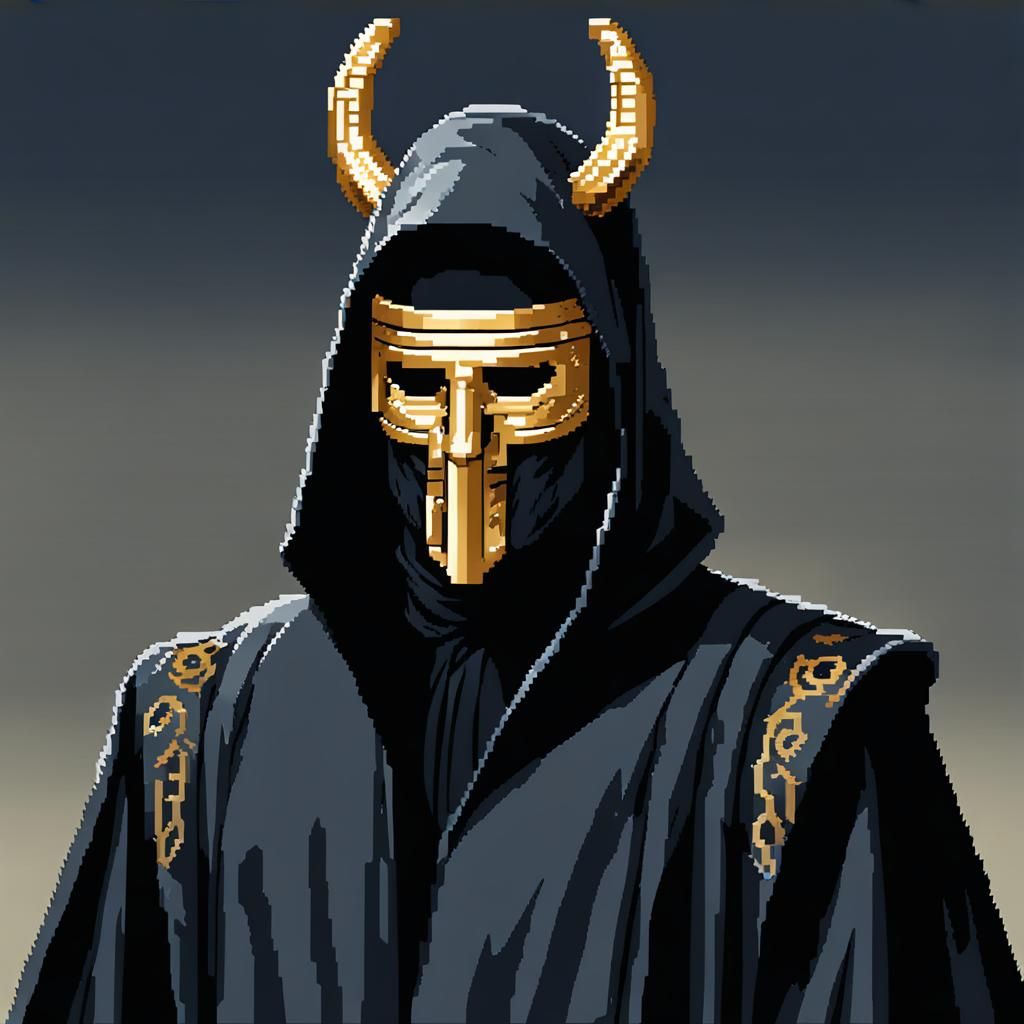 JRPG Pixel Art Cultist with Horseshoe Mask