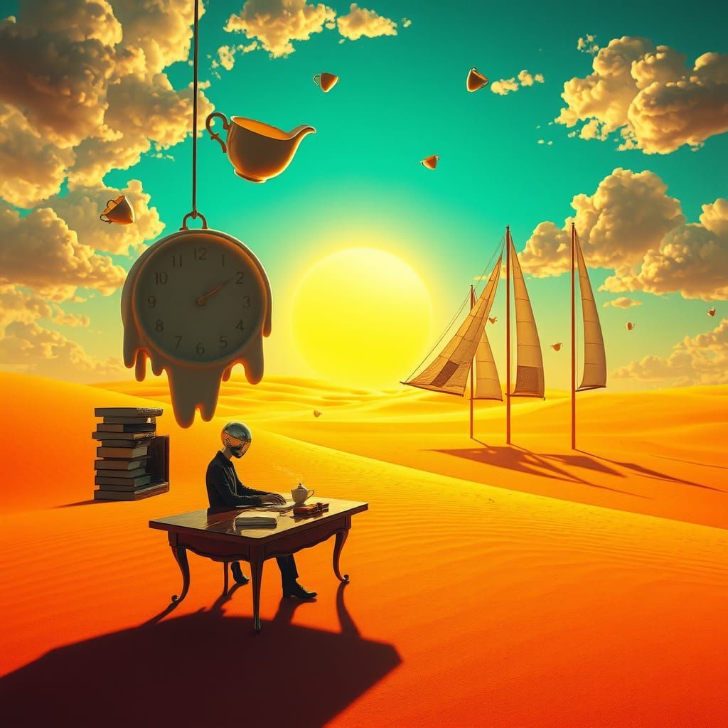 Surreal Dreamscape with Melting Forms and Golden Light