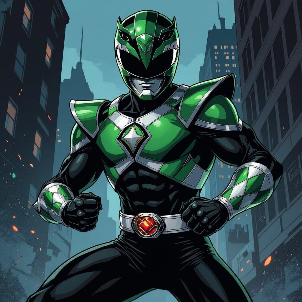 Black Power Ranger in Dynamic Urban Pose