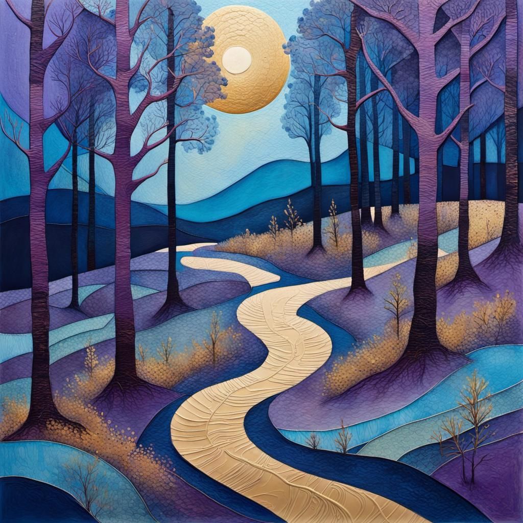 Whimsical Summer Forest Landscape in Abstract Expressionism