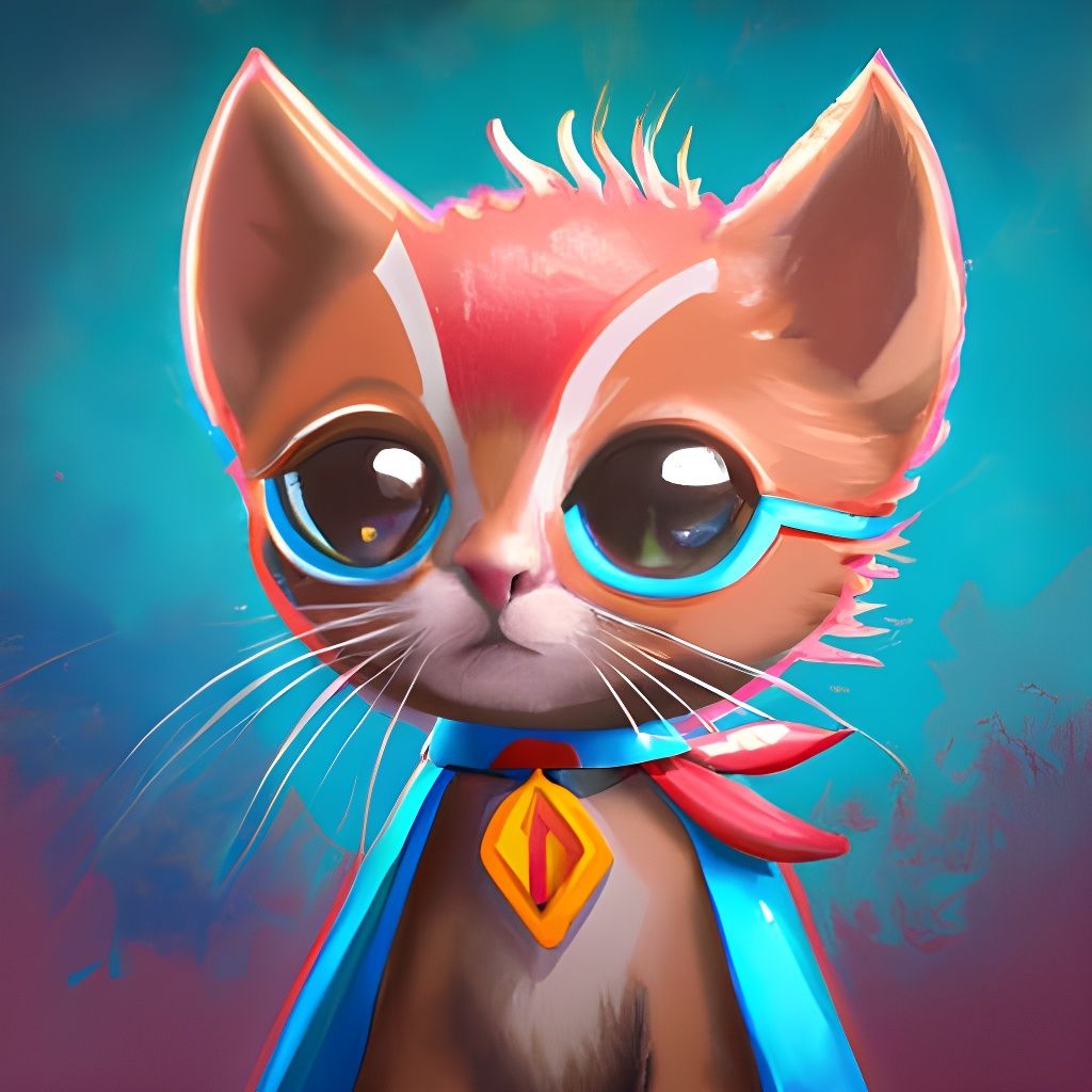 Chibi Kitten Superhero Digital Illustration