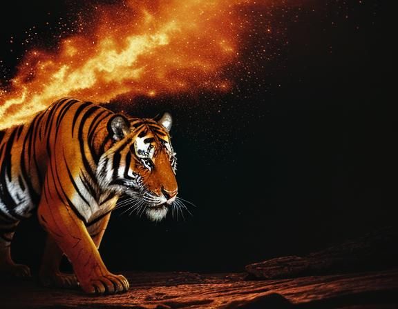 Fiery Bengal Tiger in a Lava Landscape