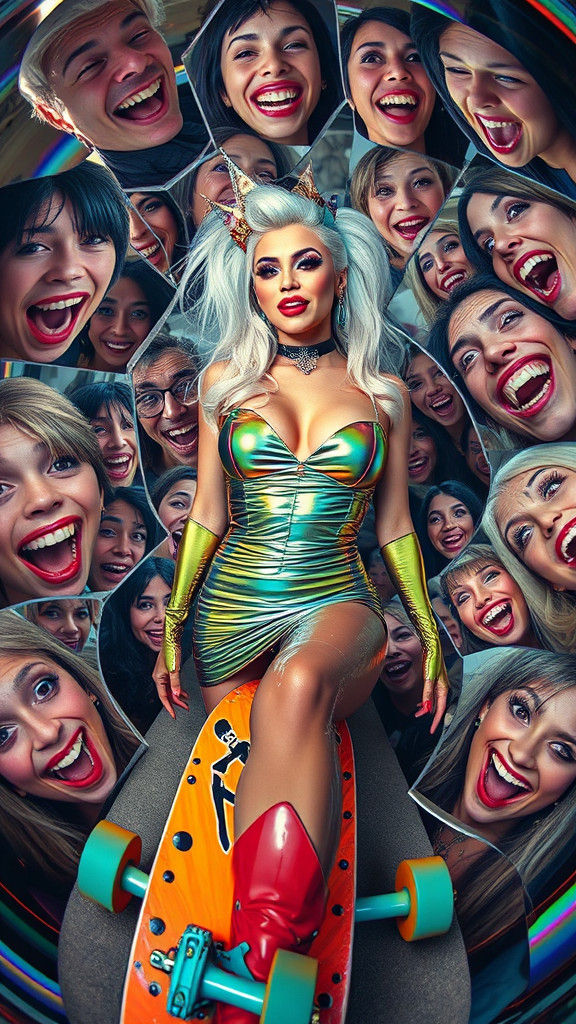 Iridescent Shattered Glass Portrait with Latex Dress