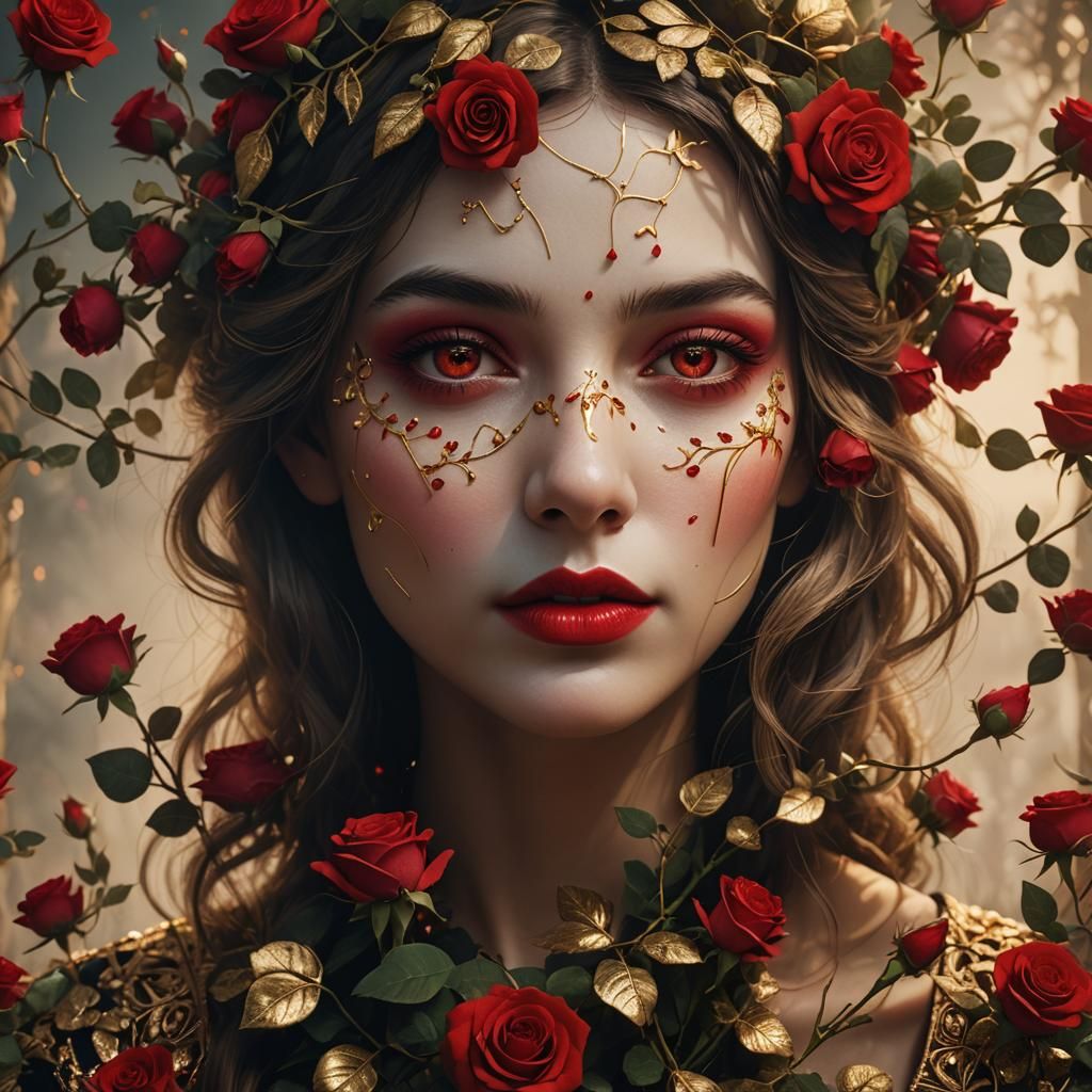 Rose-Eyed Woman: A Fantastical Digital Portrait