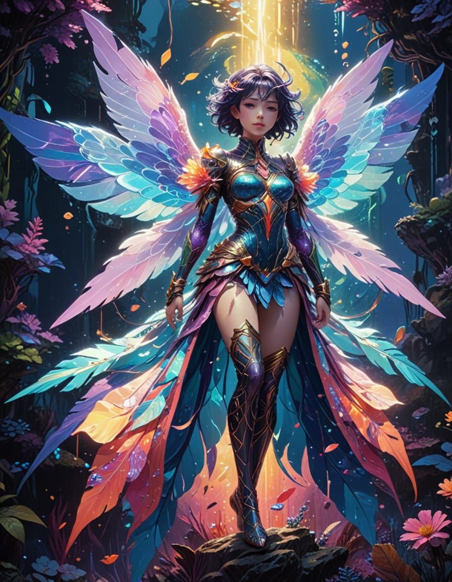 Surreal God of the Sea in Vibrant Neon Wonderland