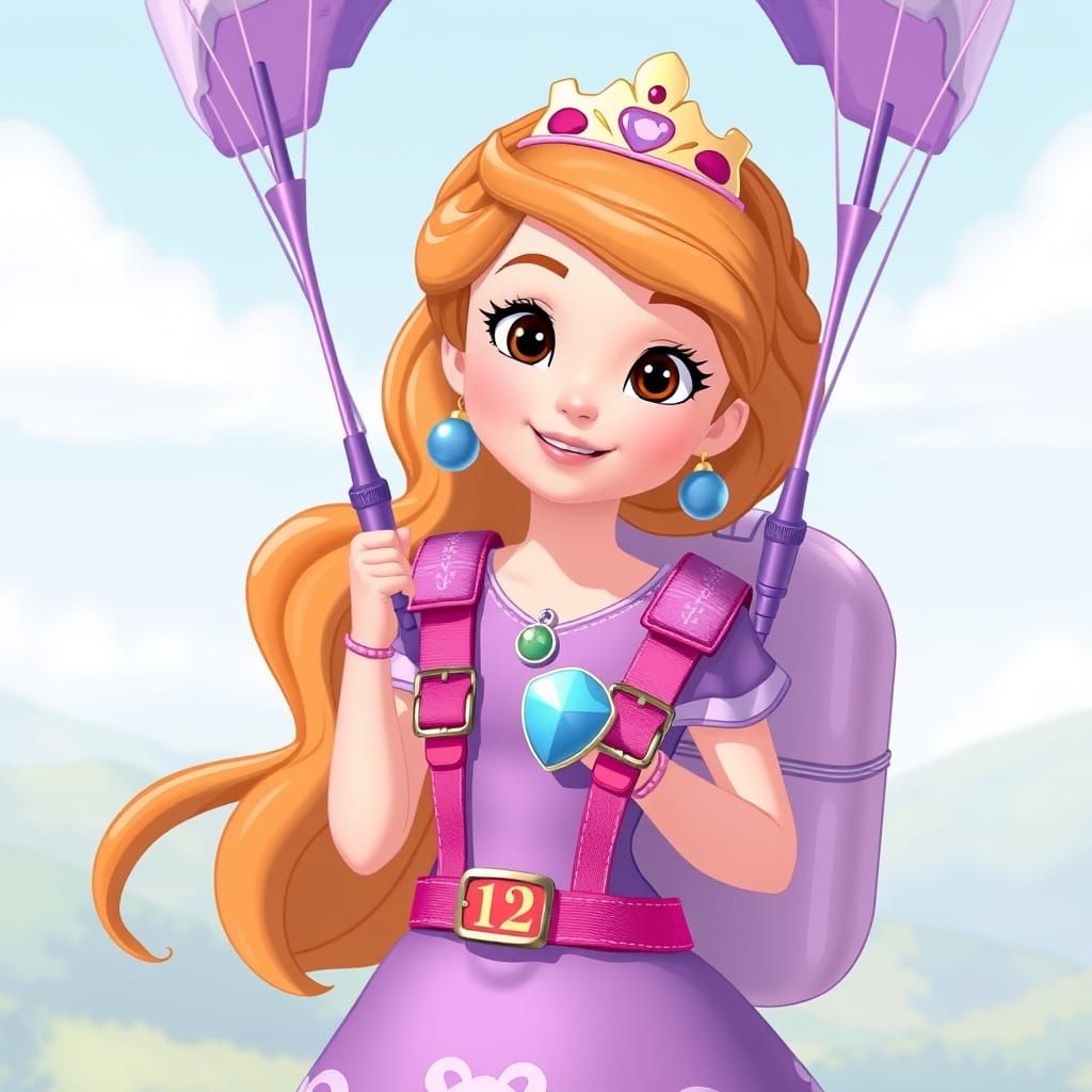 Princess Sofia with Parachute, Whimsical Disney Art