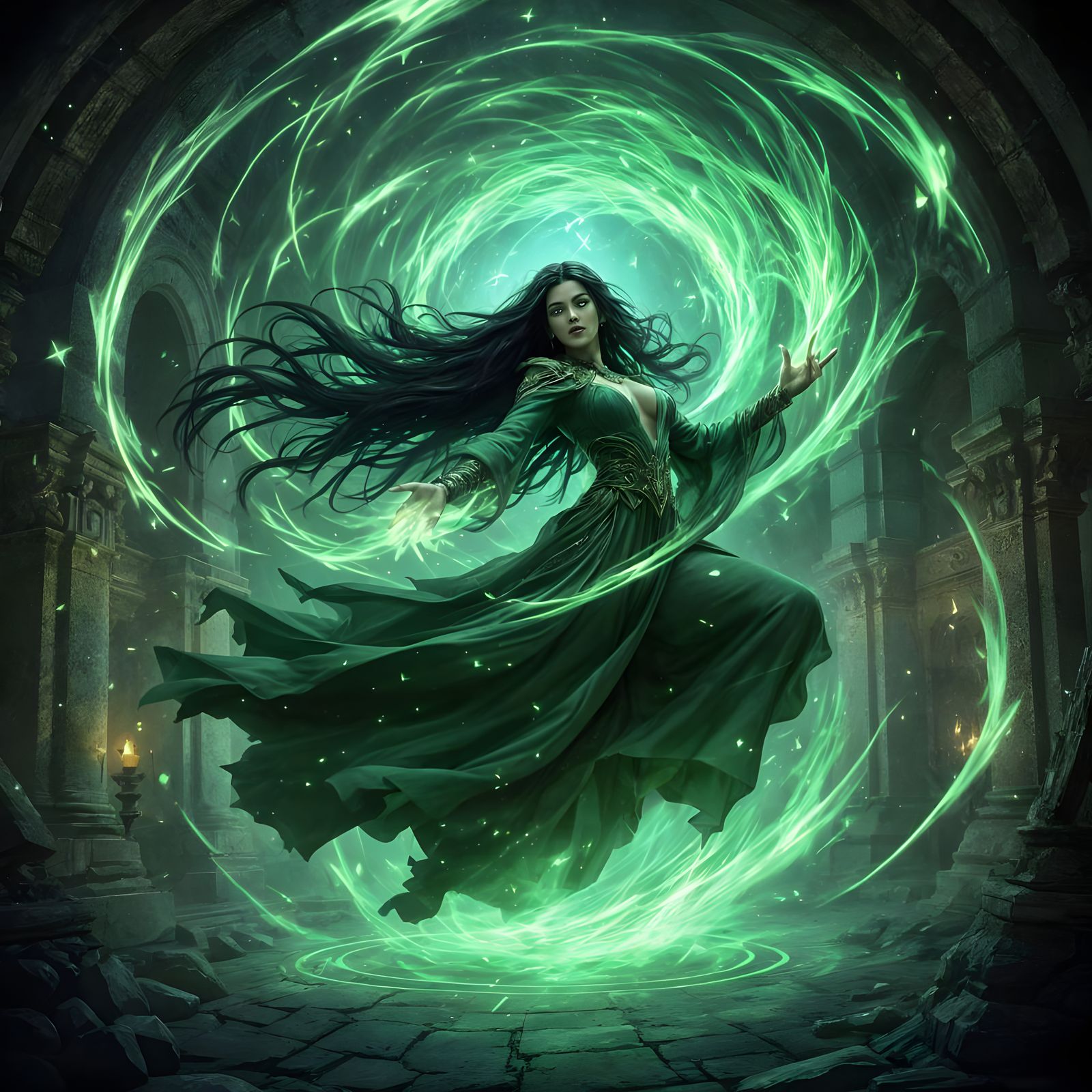 Mysterious Sorceress in Chamber of Arcane Energy