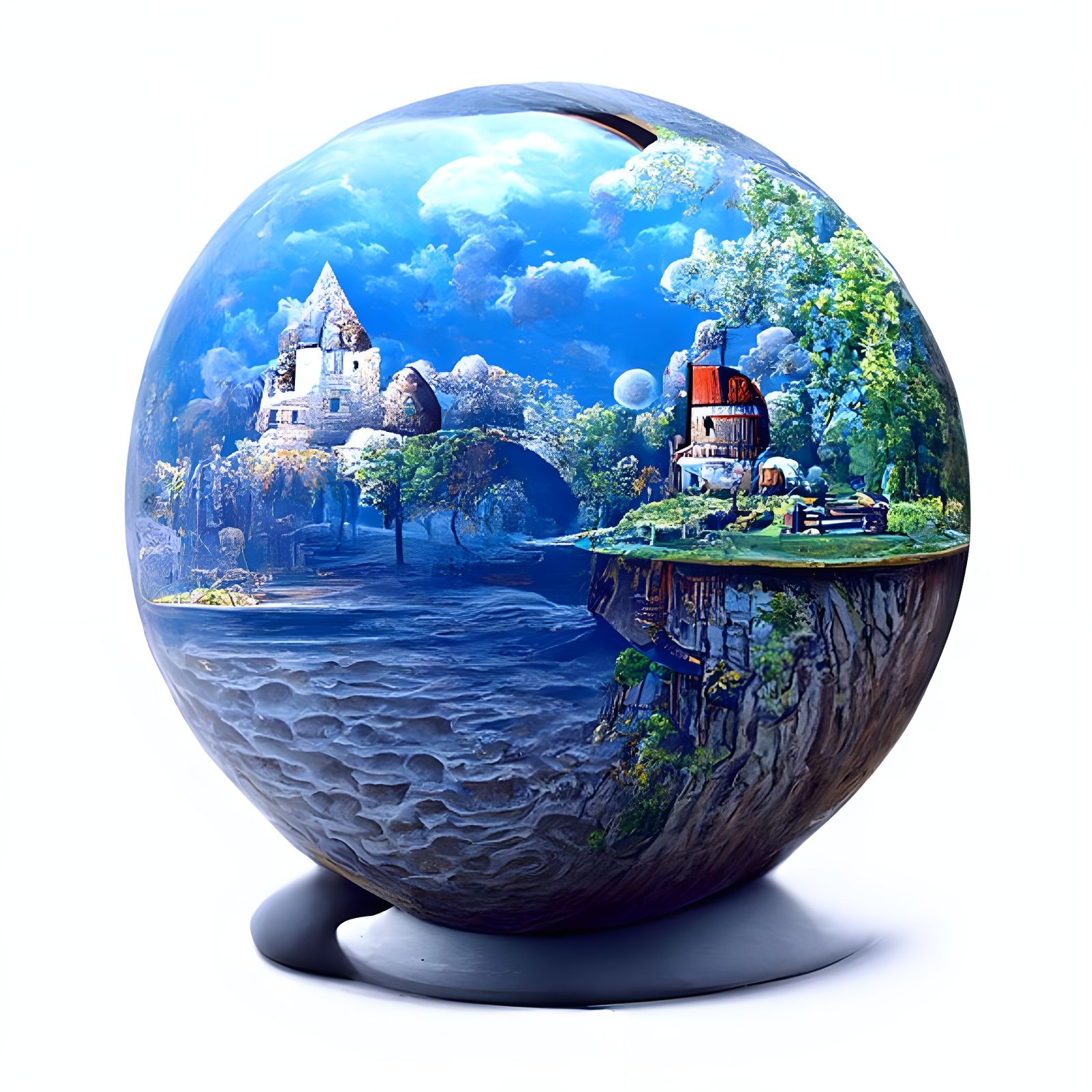 Idyllic Castle Inside Sphere in Surreal Digital Art