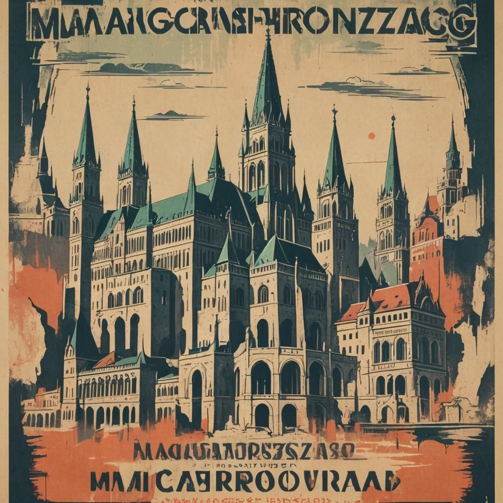 Hungarian Landmarks in Brutalist Propaganda Poster