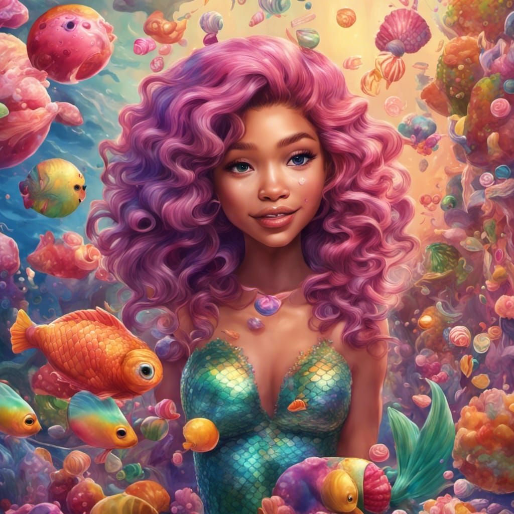 Zendaya as Little Mermaid in Candyland Art