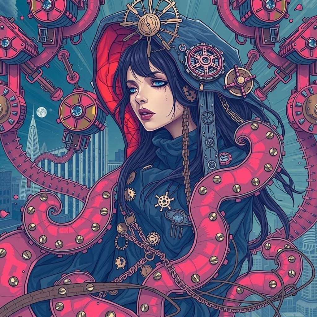 Cyberpunk Cleric in Dystopian Metropolis