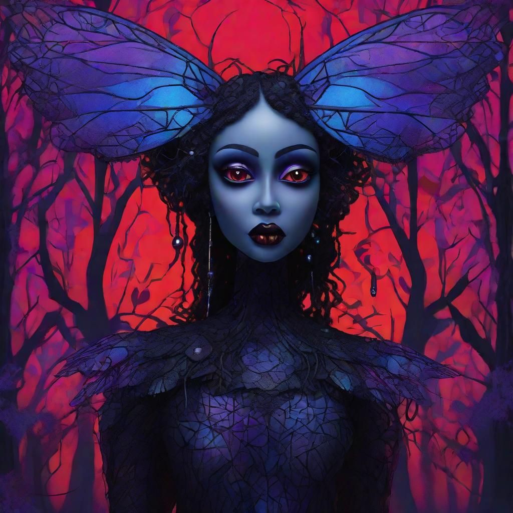 Surreal Cubist Goth Doll with Fairy Wings