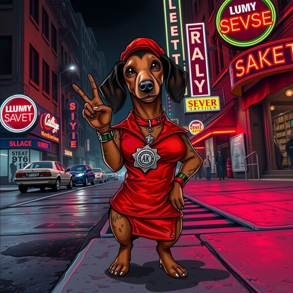 Photorealistic Vice Cop Dachshund Working Undercover in Red...
