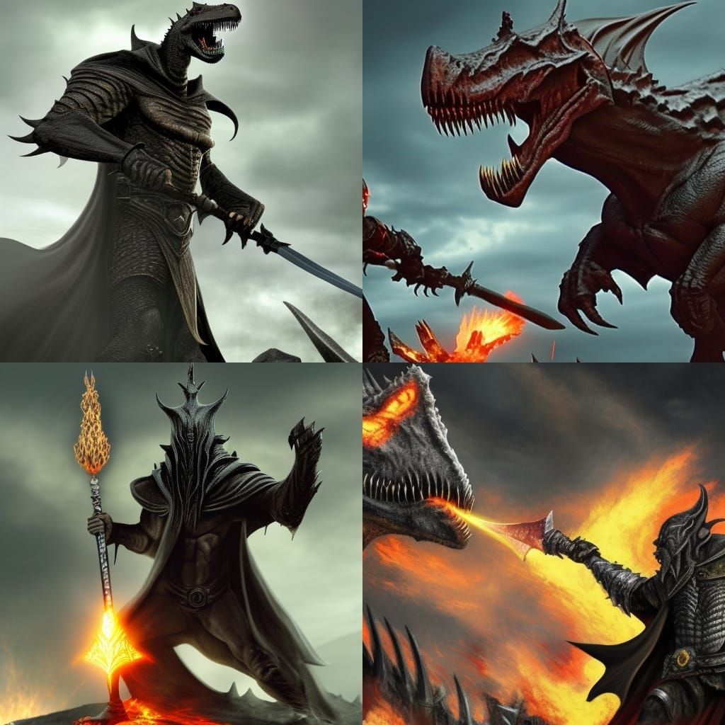 Tyrannosaurus Rex as Sauron on Battlefield