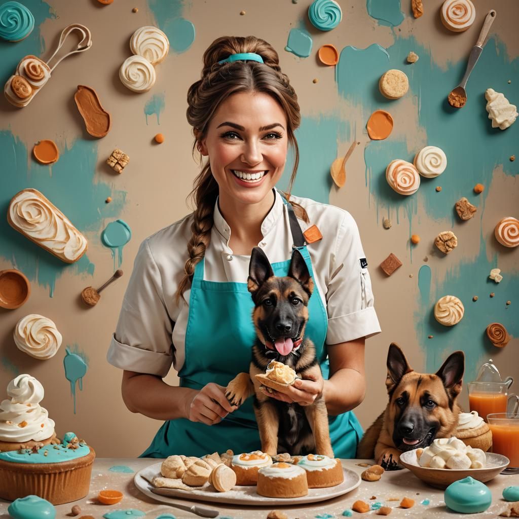 Baker Girl and Dog with Pastries