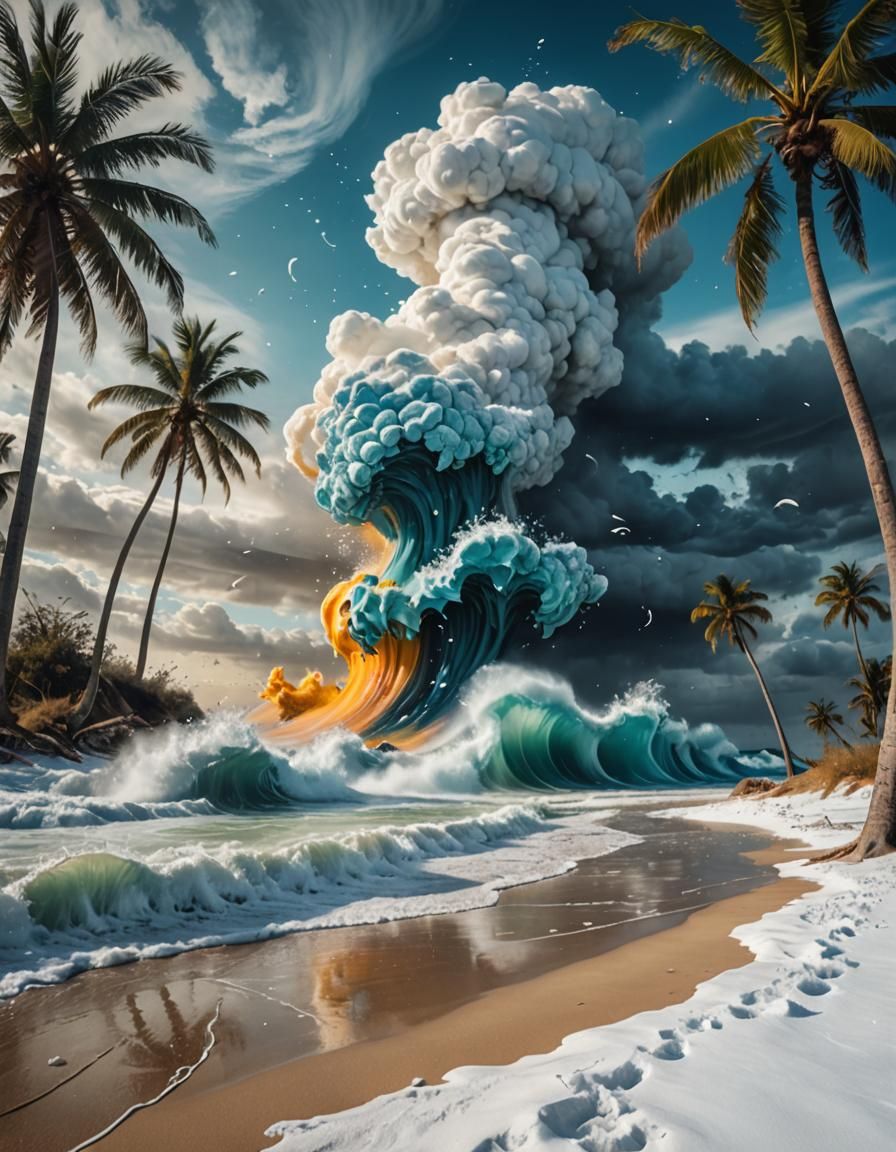 Surrealist Tropical Beach in a Winter Wonderland with Dreaml...