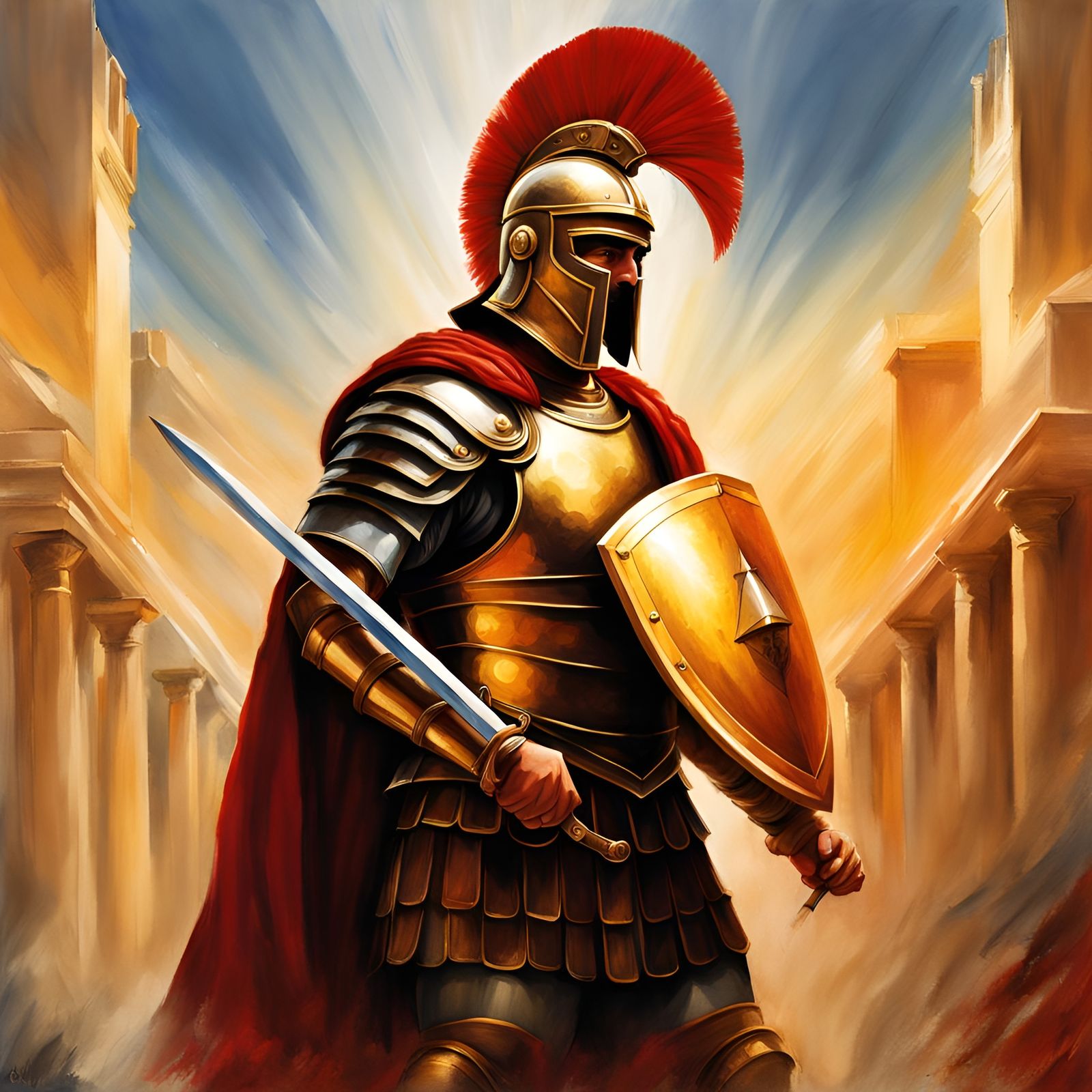Armored Roman Gladiator in Golden Light
