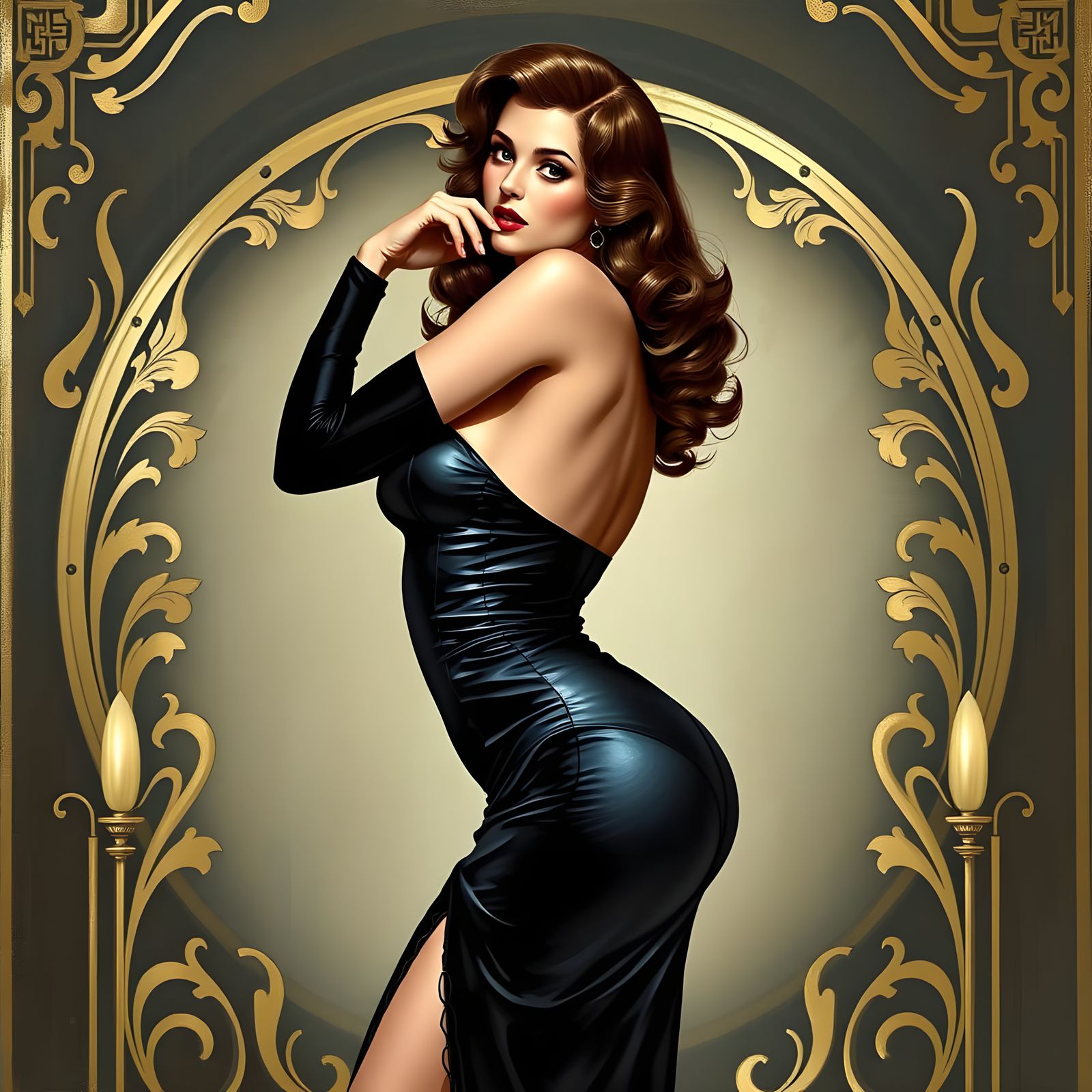 Sultry Art Deco Pin-Up Girl in Vibrant Colors