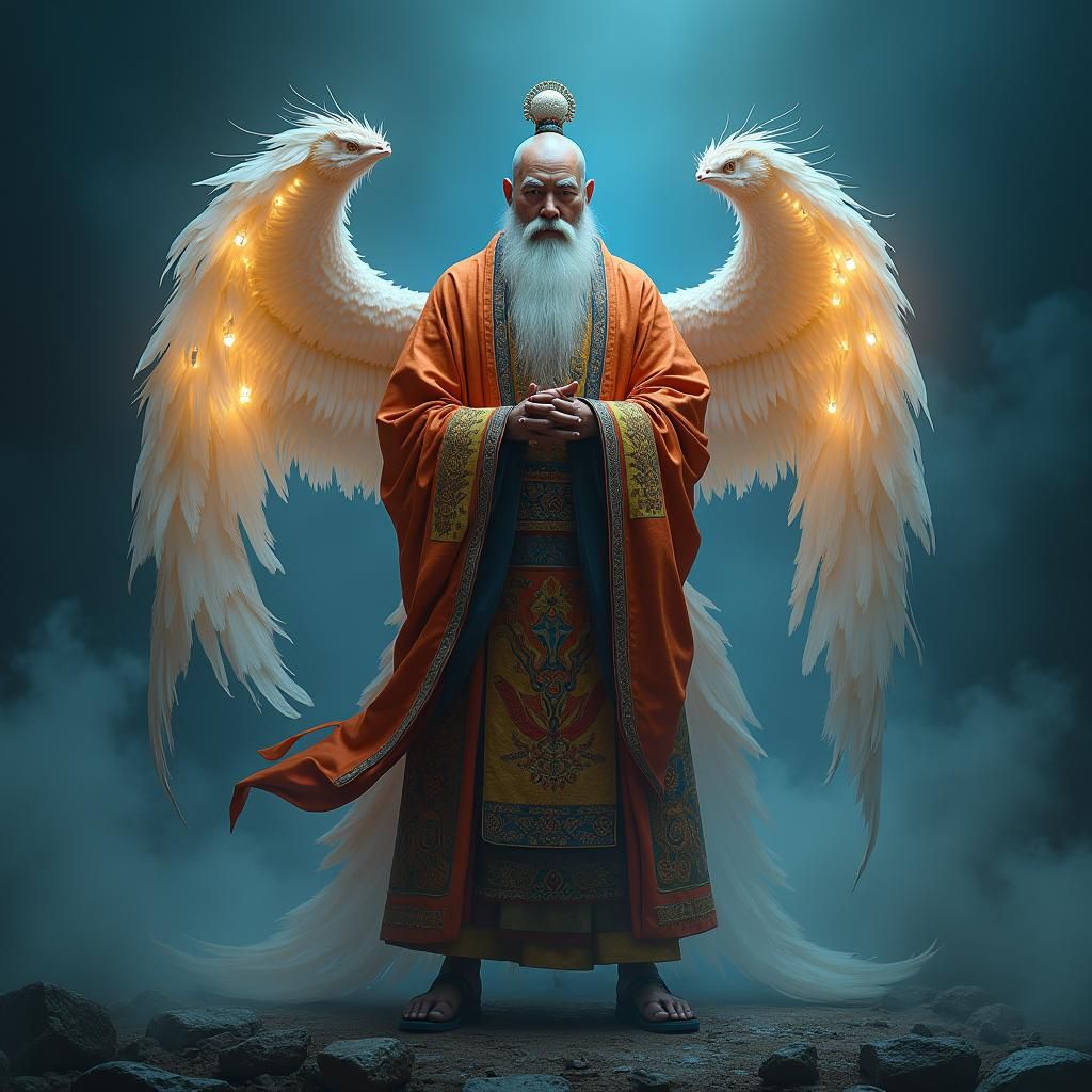 Mongolian Monk Exorcist with Guardian Spirits