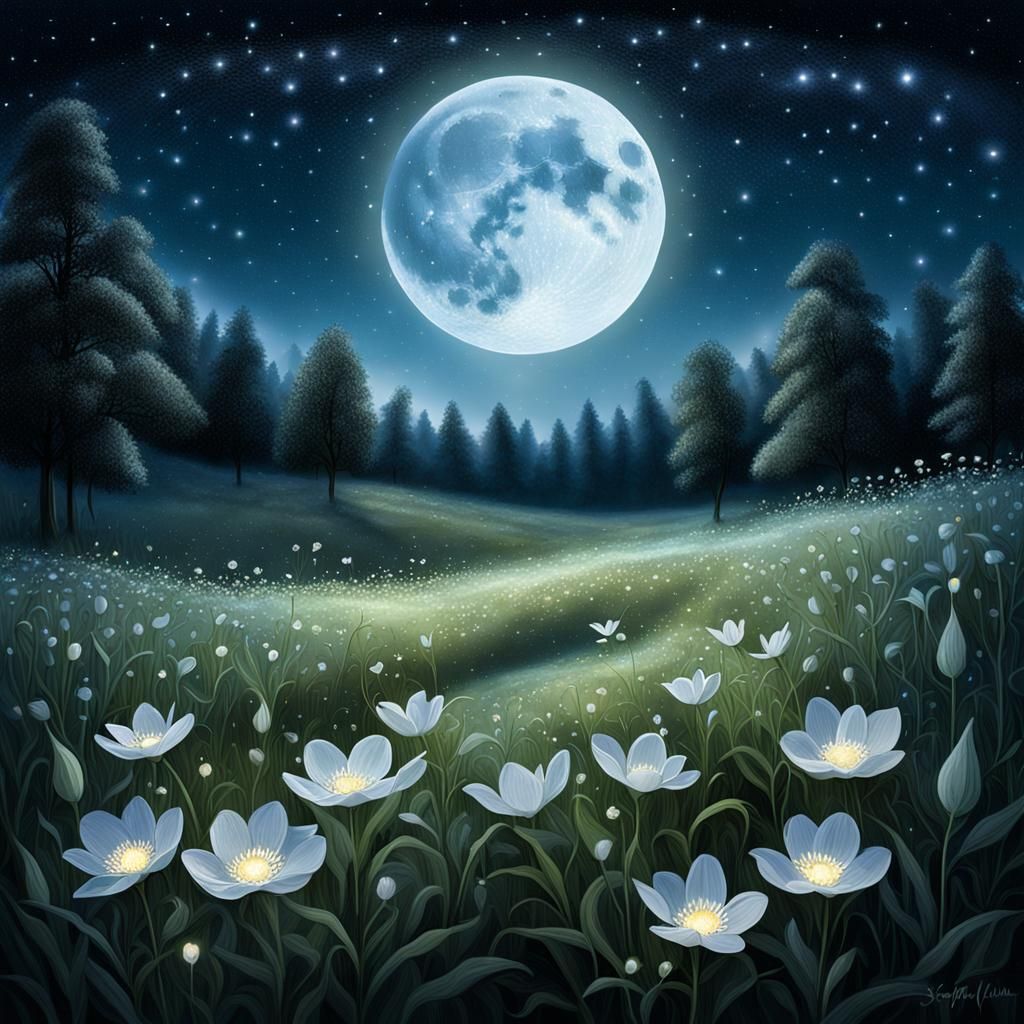 Mystical Moonpetals Bloom Under Starry Night