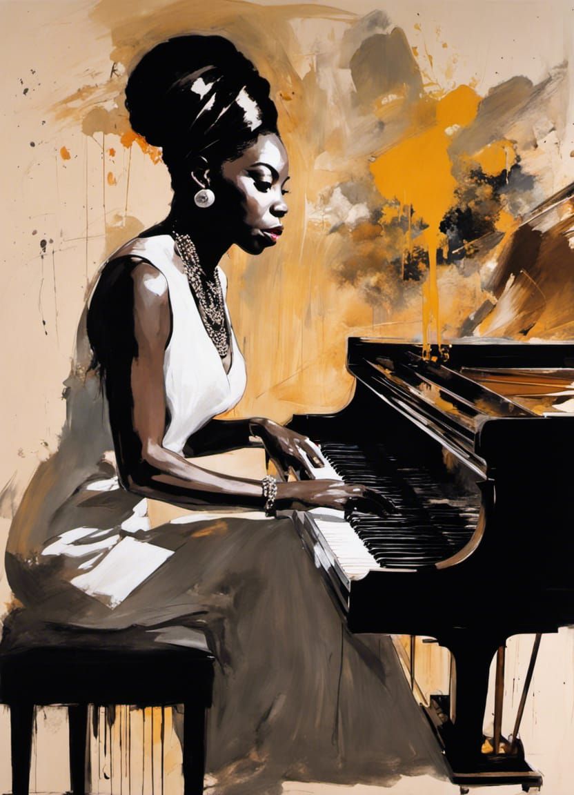 Nina Simone Ink Splash Portrait as Oil Painting