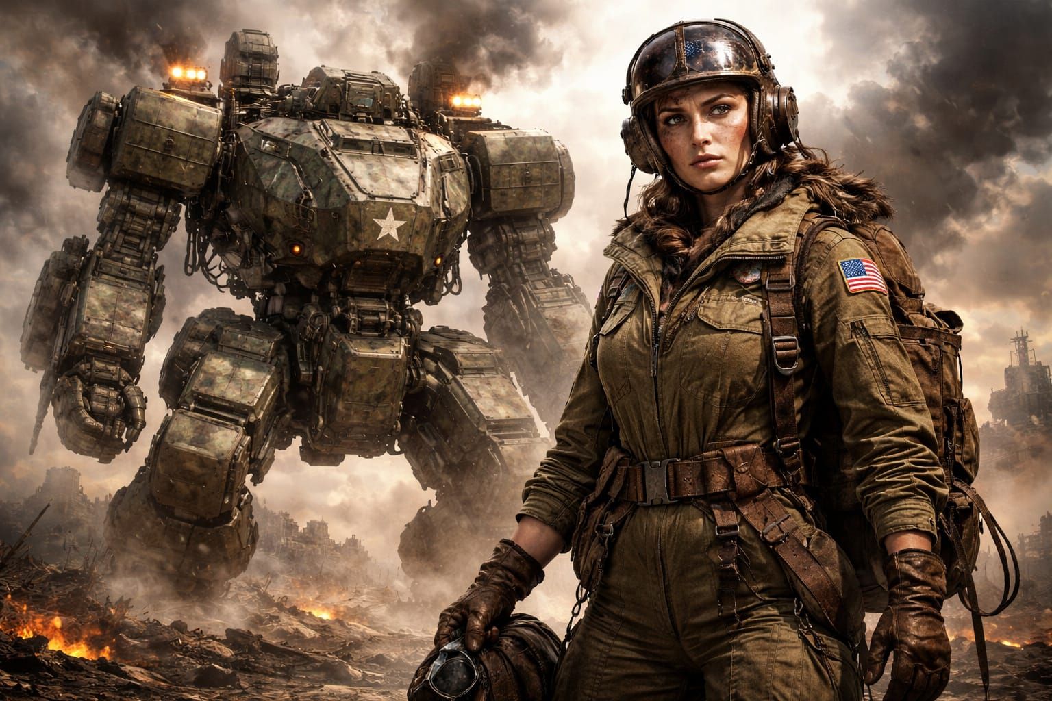Dieselpunk Mech and Pilot in Battlefield